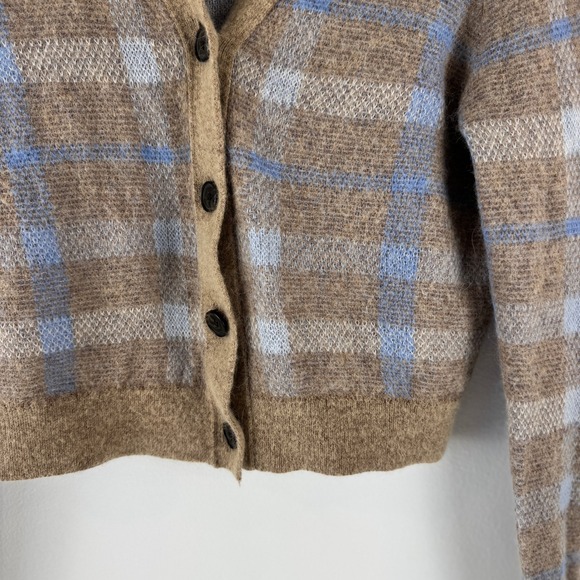 Madewell Alpaca Blend V-Neck Cardigan Plaid Warm Camel Brown Blue NT594 L - Picture 12 of 16